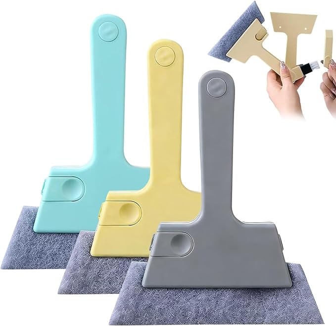 Window Track Cleaner, 4-in-1 Crevice Cleaning Brush (with Bristle Brush, Gap Dustpan, Scraper), Handheld Window Sill Cleaner Tool, Window Track Cleaning Tools for Sliding Door, Home Cleaning (3 Pack)