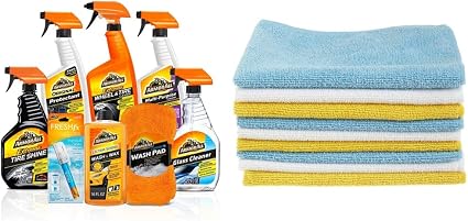 Armor All Premier Car Care Kit, Includes Car Wax & Wash Kit, Glass Cleaner, Car Air Freshener, 8 Pieces & Amazon Basics 