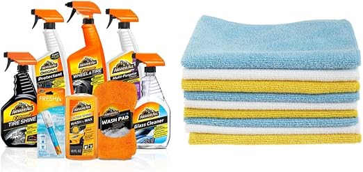 Armor All Premier Car Care Kit, Includes Car Wax & Wash Kit, Glass Cleaner, Car Air Freshener, 8 Pieces & Amazon Basics 