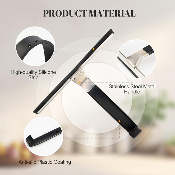 10" Wide Stainless Steel All-Purpose Shower Squeegee for Glass Doors, Shower Glass Squeegee with Hook, Squeegee for Shower Glass, Tile, Bathroom, Car Glass, Mirror