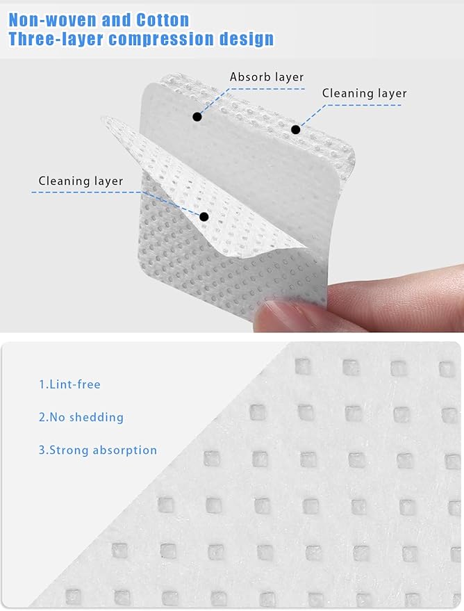 TEOYALL Lint Free Nail Wipes, 1200 PCS Non-Woven Fabric Nail Cleaning Pads White Lash Extensions Glue Cleaning Wipes Nail Salon Supplies