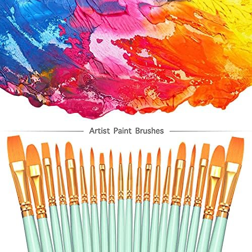 Paint Brushes Set, 10 Pack 100 Pcs Round Pointed Tip Paintbrushes Nylon Hair Artist Acrylic Paint Brushes for Acrylic Oil Watercolor, Face Nail Art, Miniature Detailing & Rock Painting, Green