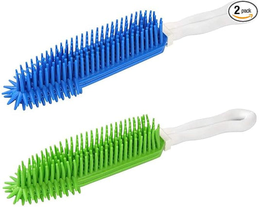 LandHope 2 Pack Pet Hair Removal Tool Pet Hair Remover Rubber Cat Hair Remover Portable for Carpet Clothes Furniture Sofa Leather Car Seat Bath with Massage Effect (Green + Blue)