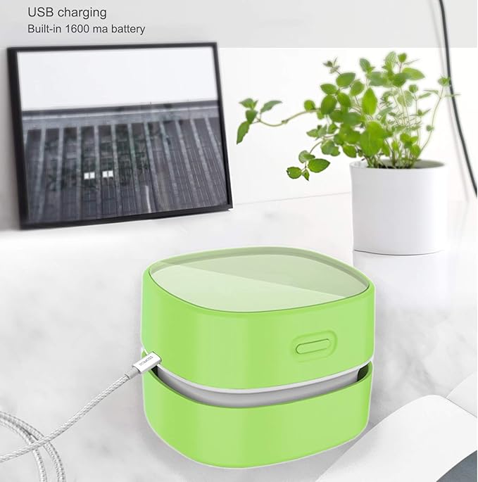 ODISTAR Desktop Vacuum Cleaner,Mini Table dust Sweeper Energy Saving with auto Power-Off Function,High Endurance up to 400 mins,Cordless&360º Rotatable for Keyboard/Home/Office (Green Charging)