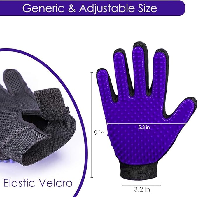 DELOMO Pet Hair Remover Glove - Gentle Pet Grooming Glove Brush - Deshedding Glove - Massage Mitt with Enhanced Five Finger Design - Perfect for Dogs & Cats with Long & Short Fur - 1 Pack, Purple