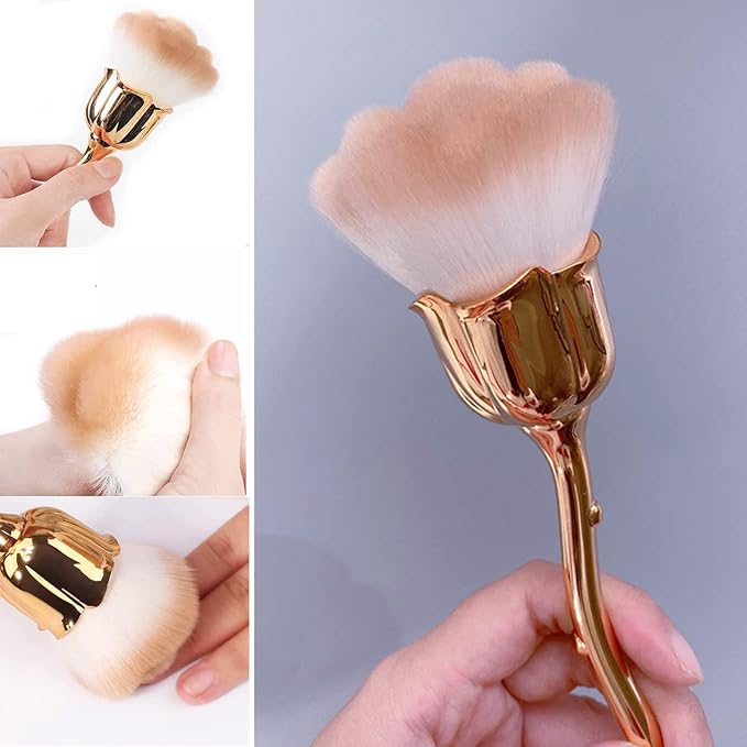 1Pc Acrylic Nail Brush Cleaner Nail Brushes for Cleaning Dust Large Powder Brush Makeup Blush Brush Dust Brush for Acrylic Nails Manicure Brush Remover Nail Art Tools (Gold-1)