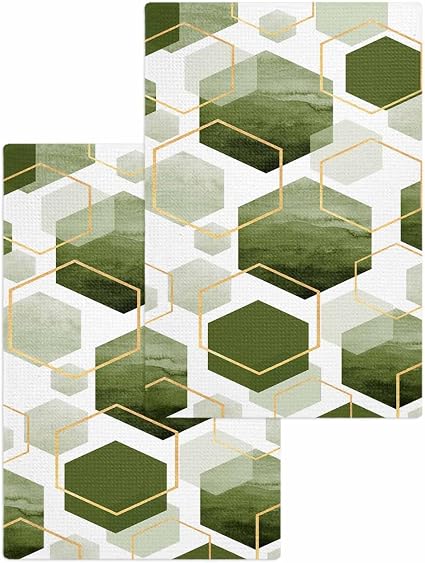 Sage Green Waffle Kitchen Hand Towels Set of 2,Super Absorbent & Quick Dry Hair Dish Bath Tea Golf Microfiber Workout To