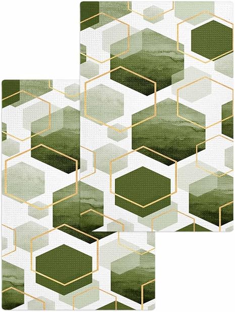 Sage Green Waffle Kitchen Hand Towels Set of 2,Super Absorbent & Quick Dry Hair Dish Bath Tea Golf Microfiber Workout To