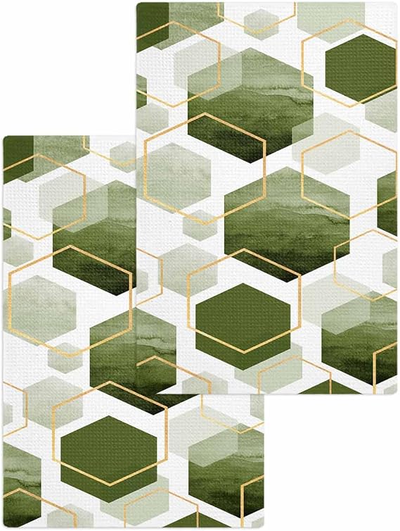 Sage Green Waffle Kitchen Hand Towels Set of 2,Super Absorbent & Quick Dry Hair Dish Bath Tea Golf Microfiber Workout To