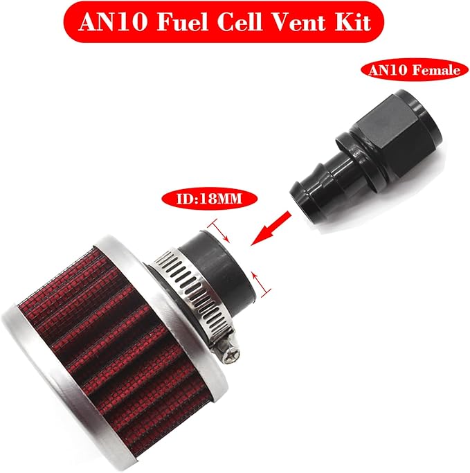 18mm Fuel Cell Breather/Vent -10AN Female Fitting with Air Filter Rebuild Kit
