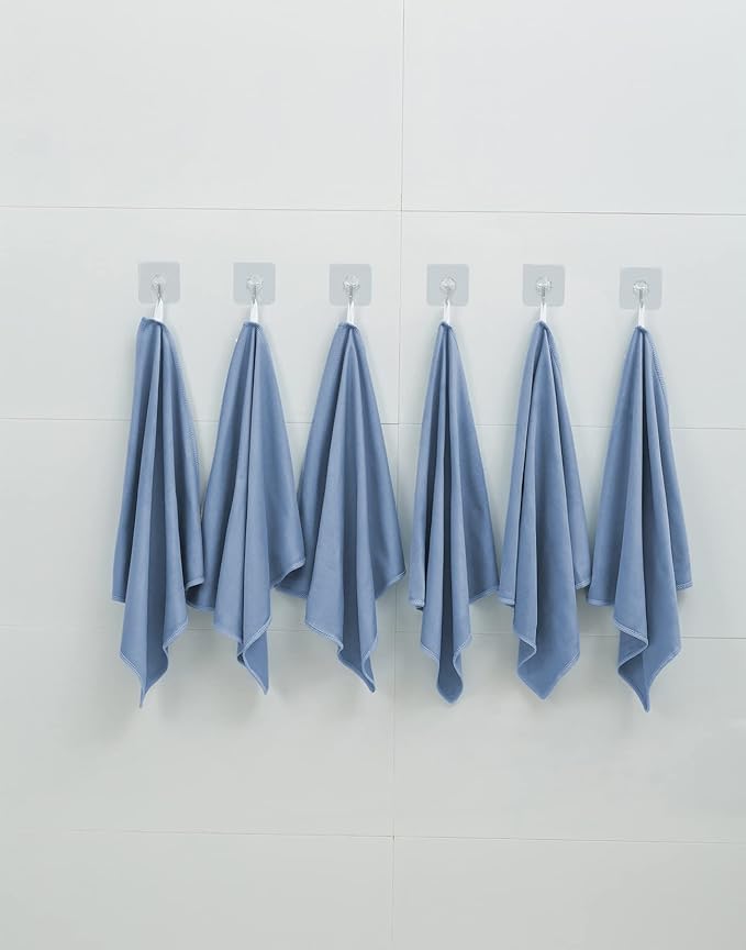 Puomue 6 Pack Microfiber Glass Cleaning Cloth, 16 Inch X 16 Inch, Lint Free Quickly Clean Window, Glasses, Windshields, Mirrors, and Stainless Steel, Dark Blue
