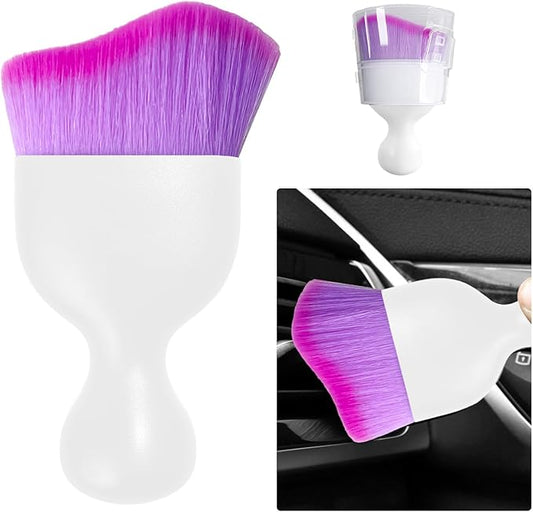 Ziciner Car Detailing Brush, Curved Soft Bristles Auto Removal Dust Collectors, Universal Vehicle Dashboard, Air Conditioner Vents etc Interior Cleaning Tool Accessory (White/Purple)