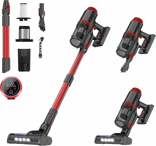 Cordless Vacuum Cleaner, 200W 45Mins Lightweight Stick Vacuum Cleaners for Home, Anti-Tangle Brush & LED Touch Screen, 1L Dust Cup, Wall Mount Dock, Bright Light for Hardwood, Pet Hair, Carpet, Office