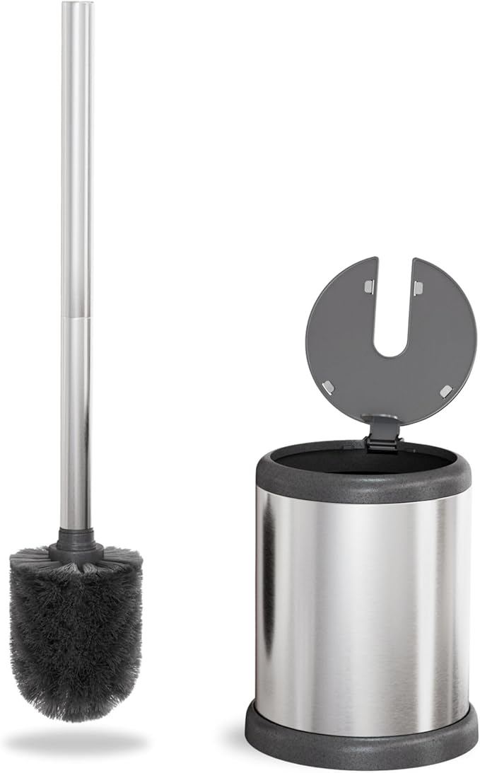 ToiletTree Products Toilet Brush with Lid - Sleek Toilet Bowl Brush and Holder - Toilet Scrubber Brush Set with Heavy-Weight Base - Lidded Toilet Bowl Cleaner Brush and Holder - Chrome