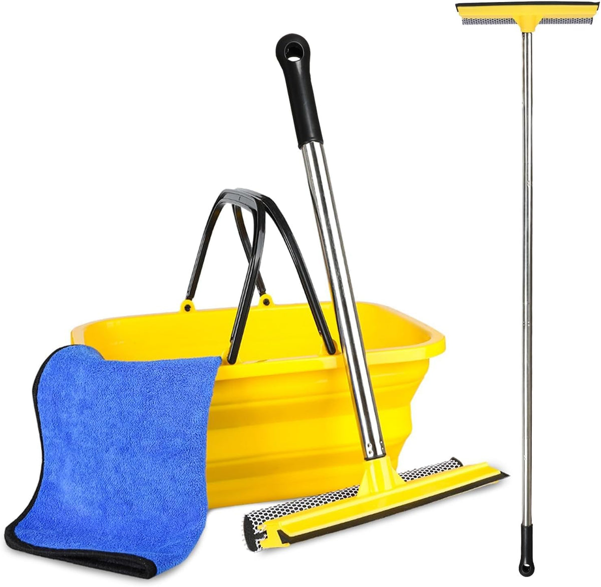 Car Wash Squeegee Kit with Collapsible Bucket for Windshield and Windows