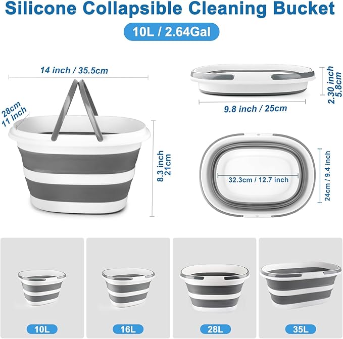 10L Collapsible Bucket with Handle, Foldable Ice Bucket Car Wash Buckets for Cleaning, Portable Wash Basin for Fishing Gardening Window Washing Mopping Household Use Cleaning Supplies