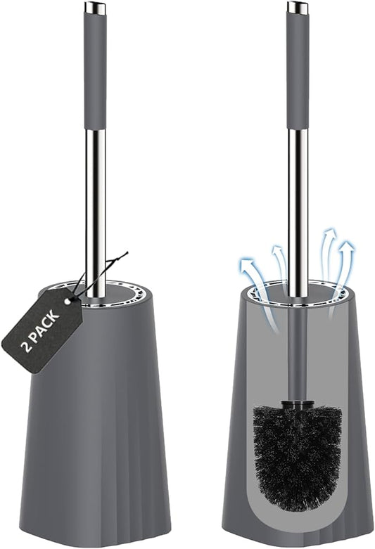 SetSail Toilet Brush, Compact Size Toilet Bowl Brush and Holder Toilet Brushes for Bathroom with Stainless Steel Handle Toilet Cleaner Brush with Durable Scrubbing Bristles, 2 Packs-Gery