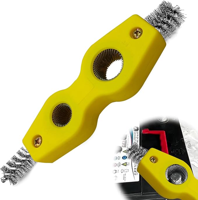 ZOKYUYS® 4 in 1 Car Battery Cleaning Brush, Anti-Corrosion Battery Terminals, Copper Pipes Cleaner Brush Tool, Universal for Automotive and Marine for Plumbing Installation Soldering Brazing (Yellow)