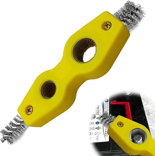 ZOKYUYS® 4 in 1 Car Battery Cleaning Brush, Anti-Corrosion Battery Terminals, Copper Pipes Cleaner Brush Tool, Universal for Automotive and Marine for Plumbing Installation Soldering Brazing (Yellow)