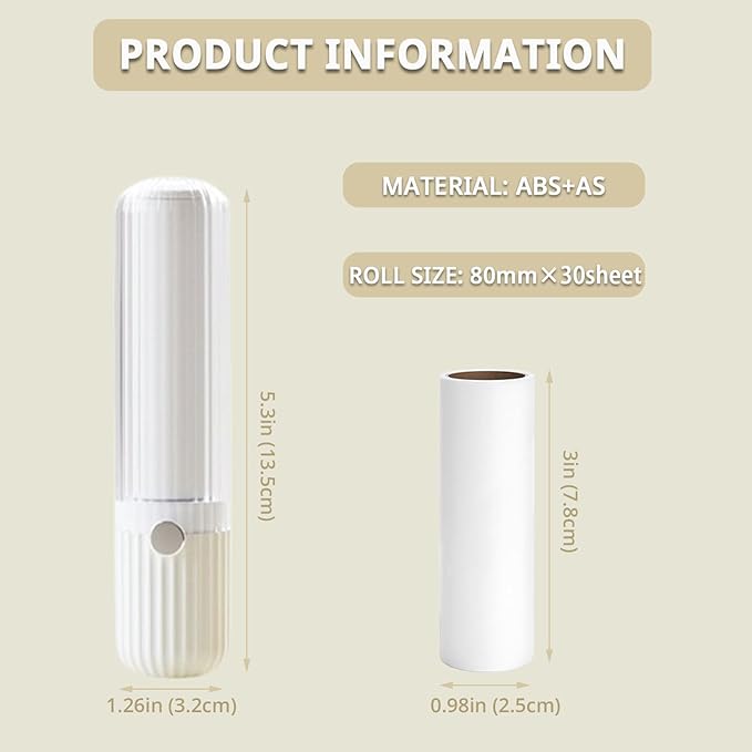 Compact Lint Roller with 150 Sheets - Portable Pet Hair Remover for Clothes, Furniture, and Travel Essentials Household Use, 1 Handle+5 Roller Refills (White)