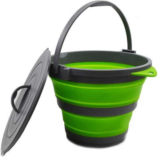 SAMMART 10L (2.64Gallon) Collapsible Fishing Bucket with Locking Lid - Portable Plastic Water Pail - Space Saving Outdoor Waterpot - Trunk Organizer for All Types of Vehicles