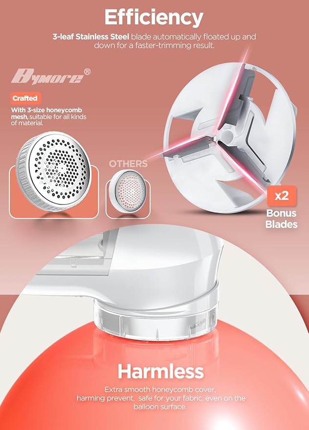 Bymore Fabric Shaver, Lint Remover, Lint Shaver Defuzzer Sweater Shaver for Clothes and Furniture with AC Adapter Pill Fuzz Remover-Pure White