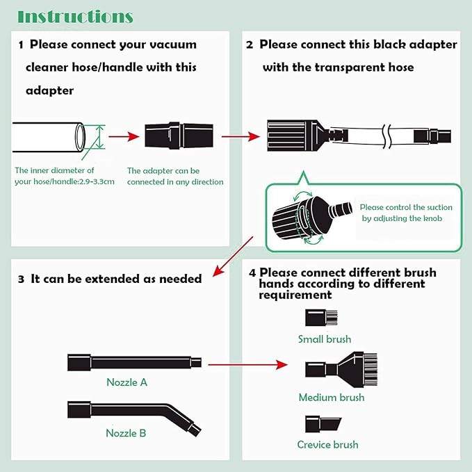 EZ SPARES Vacuum Crevice Attachment Kit,Micro Cleaning Tools for Keyboard,Crevice,Car,Vents & Tight Spaces,Compatible with Most Universal 1-1/4 Inch Hose Vacuums,Computer Cleaning Kit,All in Kit