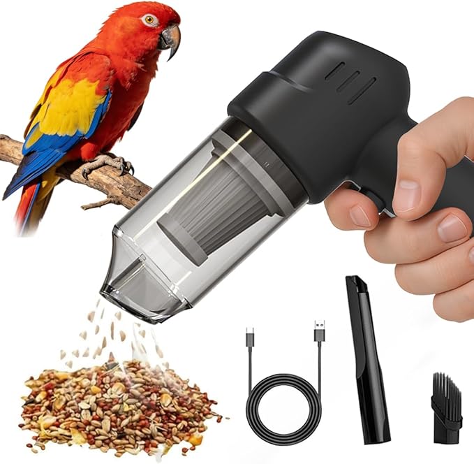 Bird Food Electric Separator & Cage Cleaner, Portable USB Vacuum with 2 Suction Speeds, Pet Hair/Dust Collector for Eraser Shavings, Car & Computer Keyboard