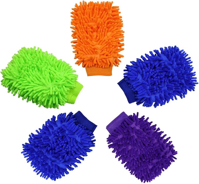 5 Pcs Premium Chenille Microfiber Car Wash Glove, Double Sided Scratch-Free Car Wash Mitt, Soft Carwash Sponge, Microfib