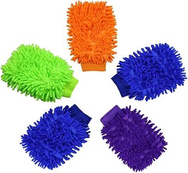 5 Pcs Premium Chenille Microfiber Car Wash Glove, Double Sided Scratch-Free Car Wash Mitt, Soft Carwash Sponge, Microfib