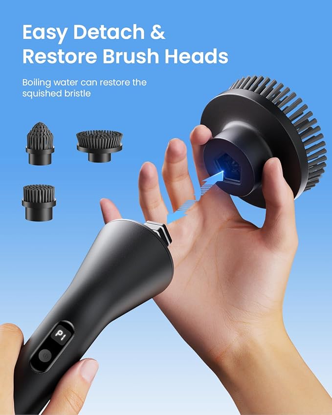 Leebein Electric Spin Scrubber, Cordless Bathroom Cleaning Brush with 7 Brush Heads, IPX7 Waterproof, 2 Speed Settings, Extendable Handle
