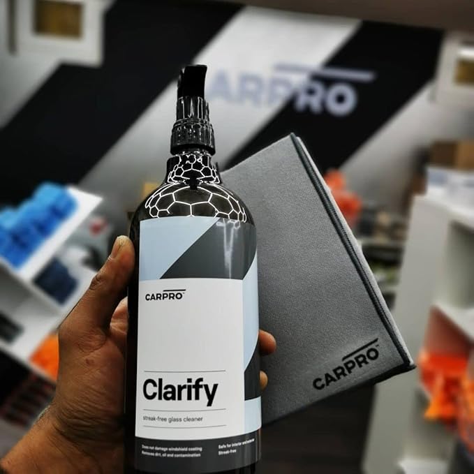 CARPRO Clarify Streak Free Car Window Cleaner Removes Oils, Fingerprints & Dirt - Safe to Use on Ceramic Coatings, Interior and Exterior Glass - Liter (34oz)
