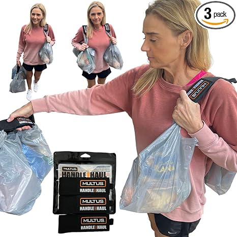 MULTUS Hand or Hands Free Grocery Bag Carrier 3 Pack - Carry Hook and Loop Strap, Plastic Bag Holder and Storage Hanger,