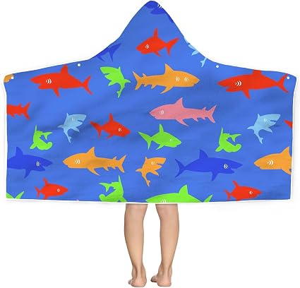 Bonsai Tree Summer Bright Hooded Beach Towel, Sharks Lover Kids Poncho