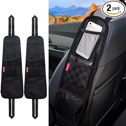 Car Seat Side Organizer, Auto Seat Storage Hanging Bag, Phones, Drink, Stuff Holder with Mesh Pocket for Cars, SUV & Tru