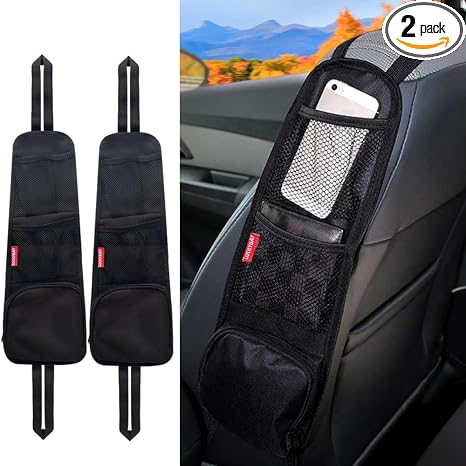Car Seat Side Organizer, Auto Seat Storage Hanging Bag, Phones, Drink, Stuff Holder with Mesh Pocket for Cars, SUV & Tru