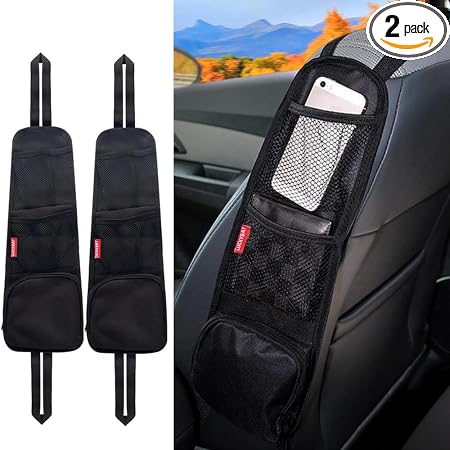Car Seat Side Organizer, Auto Seat Storage Hanging Bag, Phones, Drink, Stuff Holder with Mesh Pocket for Cars, SUV & Tru