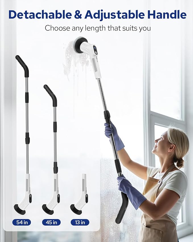 Benlari Electric Spin Scrubber- 2025 Upgraded Dual Switch Power Shower Scrubber for Tile Tub Glass Wall Floor Car - Cordless Cleaning Brush for Bathroom Kitchen Bedroom Toilet (White)
