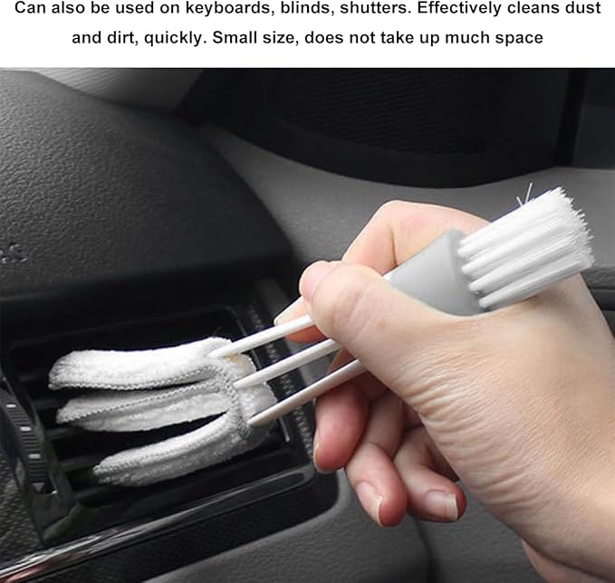 KVAEY 2 PCS Mini Duster for Car Air Vent, Double Ended Automotive Air Vent Microfiber Duster & Brush, Dust Collector Cleaner for Keyboard Window Leaves Shutter, Car Accessories (Gray)