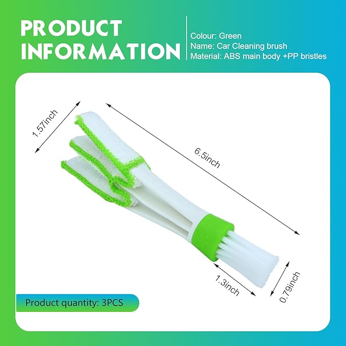 3 PCS Mini Duster for Car Air Vent, Dual-ended 3 Arm Microfiber & Soft Brush Head, Portable Washable Cleaning Tool, for Air Conditioning Vent & Fan & Keyboard & Blind (Green)