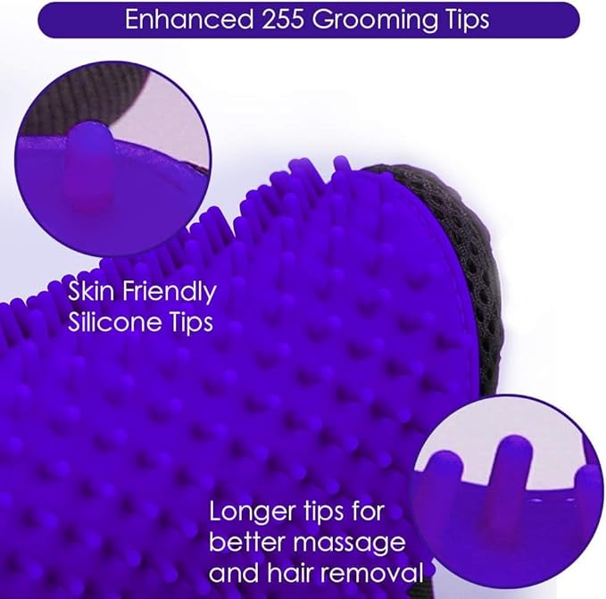 DELOMO Pet Hair Remover Glove - Gentle Pet Grooming Glove Brush - Deshedding Glove - Massage Mitt with Enhanced Five Finger Design - Perfect for Dogs & Cats with Long & Short Fur - 1 Pack, Purple