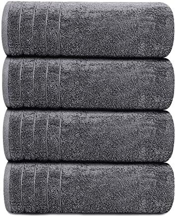 4 Piece Extra Large Bath Towels 30 x 60 Inches, Dark Grey