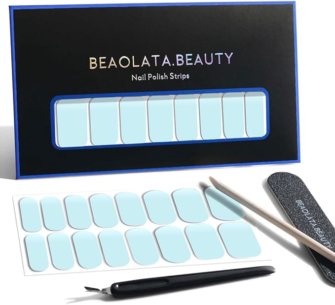 Nail Polish Strips, 32PCS Salon Quality Wraps, Long Lasting Gel Nail Stickers for Women Easy Apply& Remove (Moonlight Marine Blue)