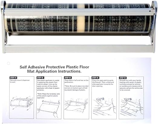 Car Carpet Protection Film Starter Kit – 200' Adhesive Floor Mat Roll, Dispenser & Applicator Board – No Curl, 4mil Thic