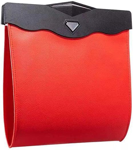Car Leather Trash Bag Smart LED Waterproof Organizer Storage Garbage Can (Red)