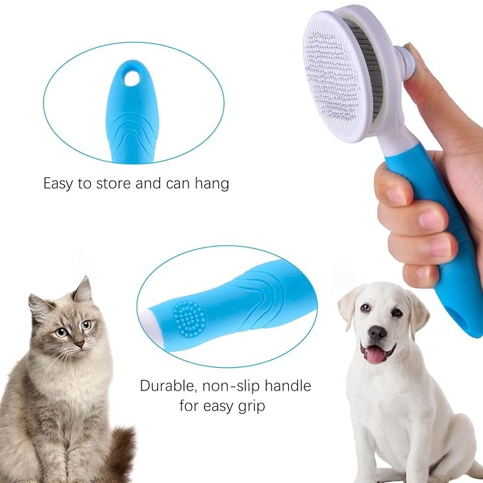 Self Cleaning Slicker Brush - Cat Brush Skin-Friendly Deshedding Grooming Massaging Tool for Long & Short Haired Pets, Cat Hair Brushes Easy Removes Undercoat for Dogs Cats Rabbits - UPGRADED, Blue
