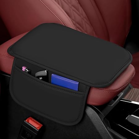wuyaoyao Car Center Console Cover, Leather Memory Foam Armrest Cover Cushion with 2 Storage Bags, Universal Car Armrest 