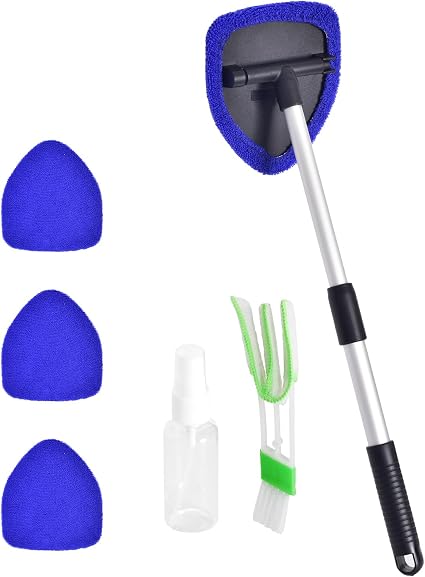 Windshield Cleaner with Extendable Handle & Microfiber Pads