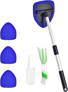 Windshield Cleaner with Extendable Handle & Microfiber Pads