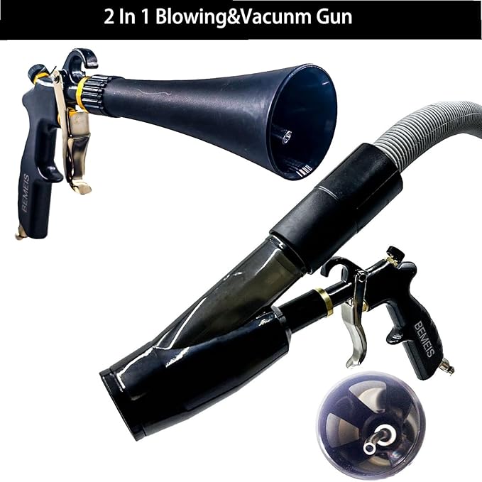 Air Blow Gun &vacunm Gun with Brass Adjustable Air Flow Nozzle,Cleaning Gun Quickly Blasts Dirt and Dust from Surface Works with Air Compressor(Upgrade Aluminium Rotate Tube) 2IN1